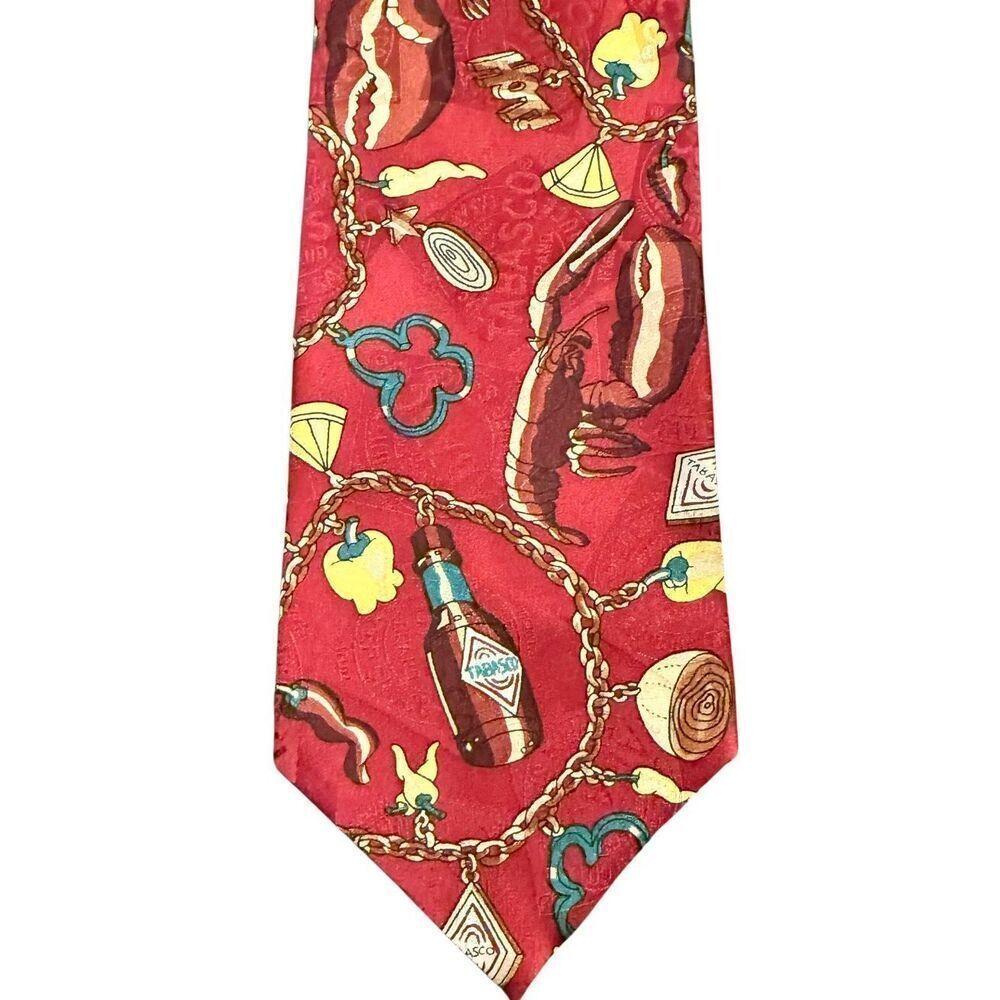 Tabasco Hot Sauce 100% Silk Tie Lobsters Peppers and Tabasco Bottles Pattern
